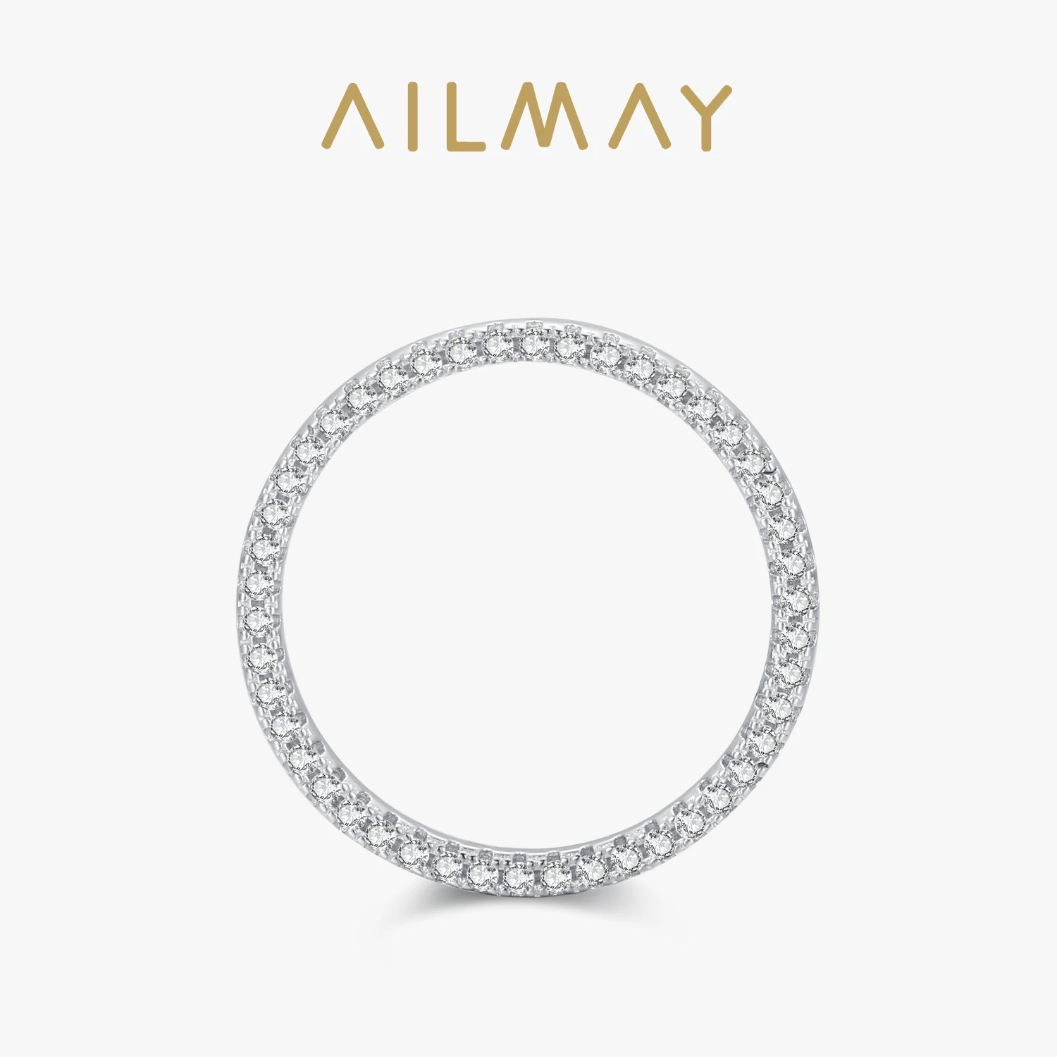Ailmay Fashion Design Dazzling Full CZ Ring Real 925 Sterling Silver Female Stackable Wedding Finger Ring For Women Fine Jewelry