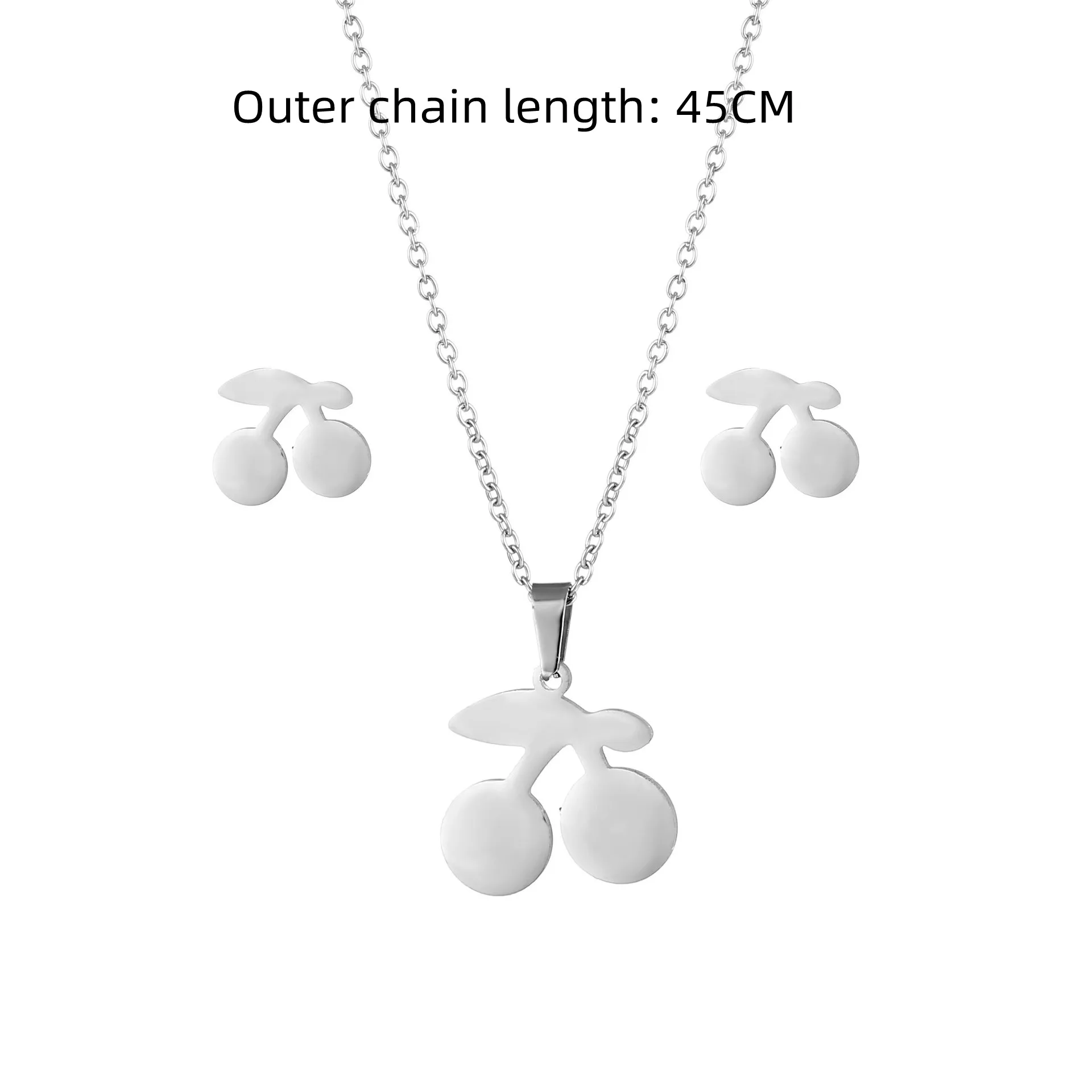 Stainless Steel Charm Necklaces Earrings Set Cartoon Lovely Cherry Pendants Collar Clavicle Chain Necklace Women Jewelry Gifts