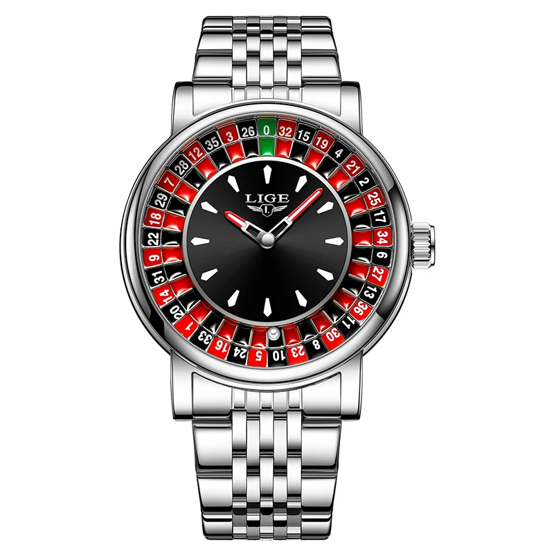 LIGE New Creative Men's Luxury Watches Roulette Game Dial Fashion