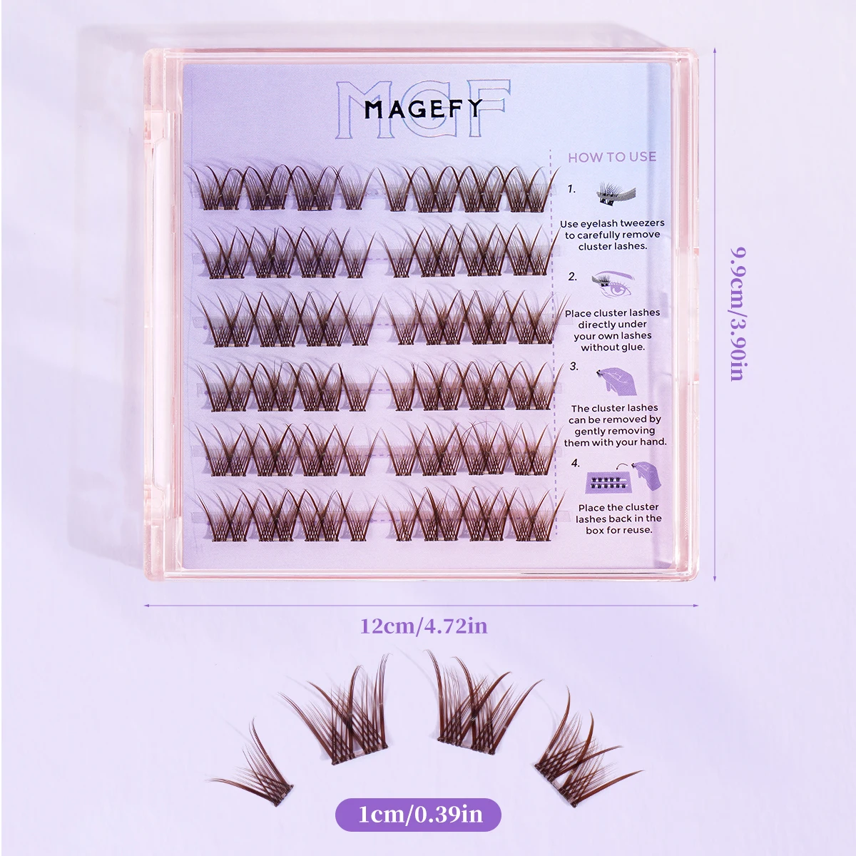 MAGEFY No Glue 36/48 رموش فردية بنية اللون 10-12 مم مطلوبة سهلة الإزالة، أدوات تجميل العين لتمديد الرموش الطبيعية