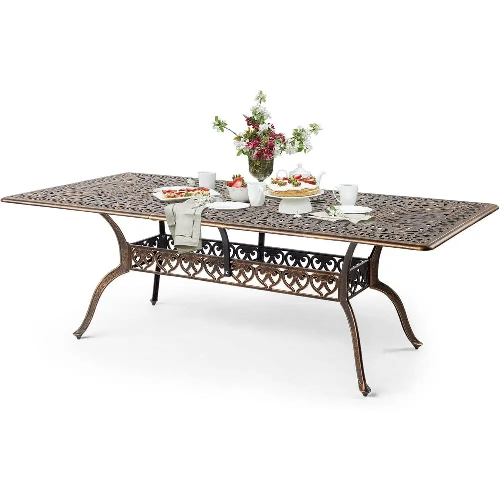 

8-Person Outdoor Dining Table, Metal Dining Table with Umbrella Hole Cast Patio Table, RecTable Outdoor urniture Garden Table (8