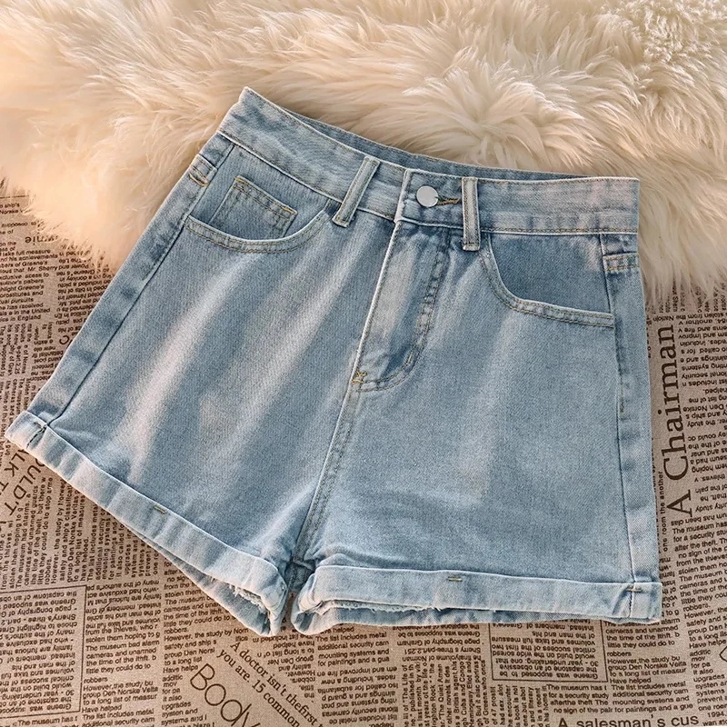 

Light blue Denim Shorts Women's Streetwear 2026 Summer New Thin style High waist Slim Denim Hot pants Woman Short Casual Jeans