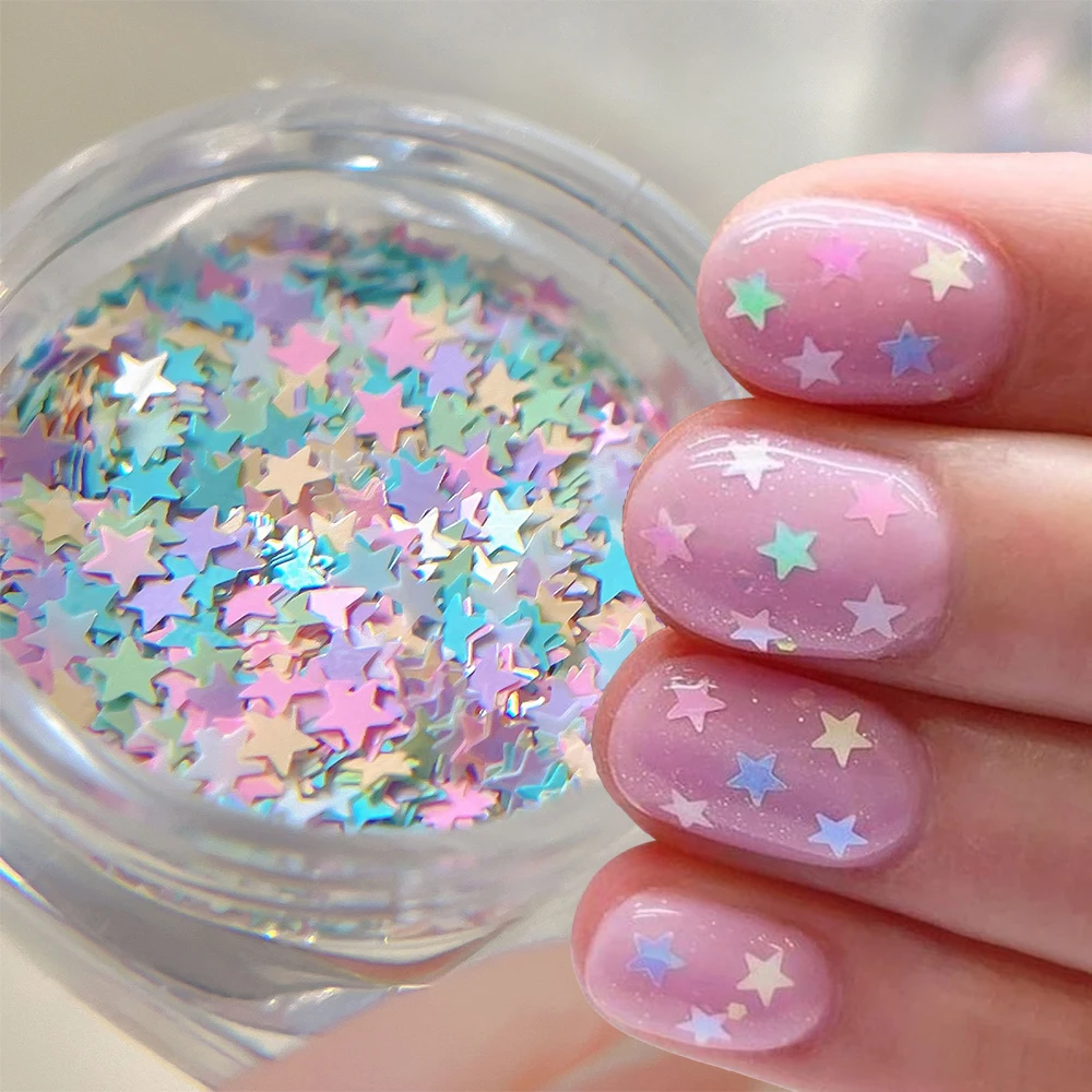 1jar Macaron Mini Star Nail Sequin Charms Pink Green Blue Pentagram Y2K Nail Decoration Ultrathin Colorful Star Manicure Supplie