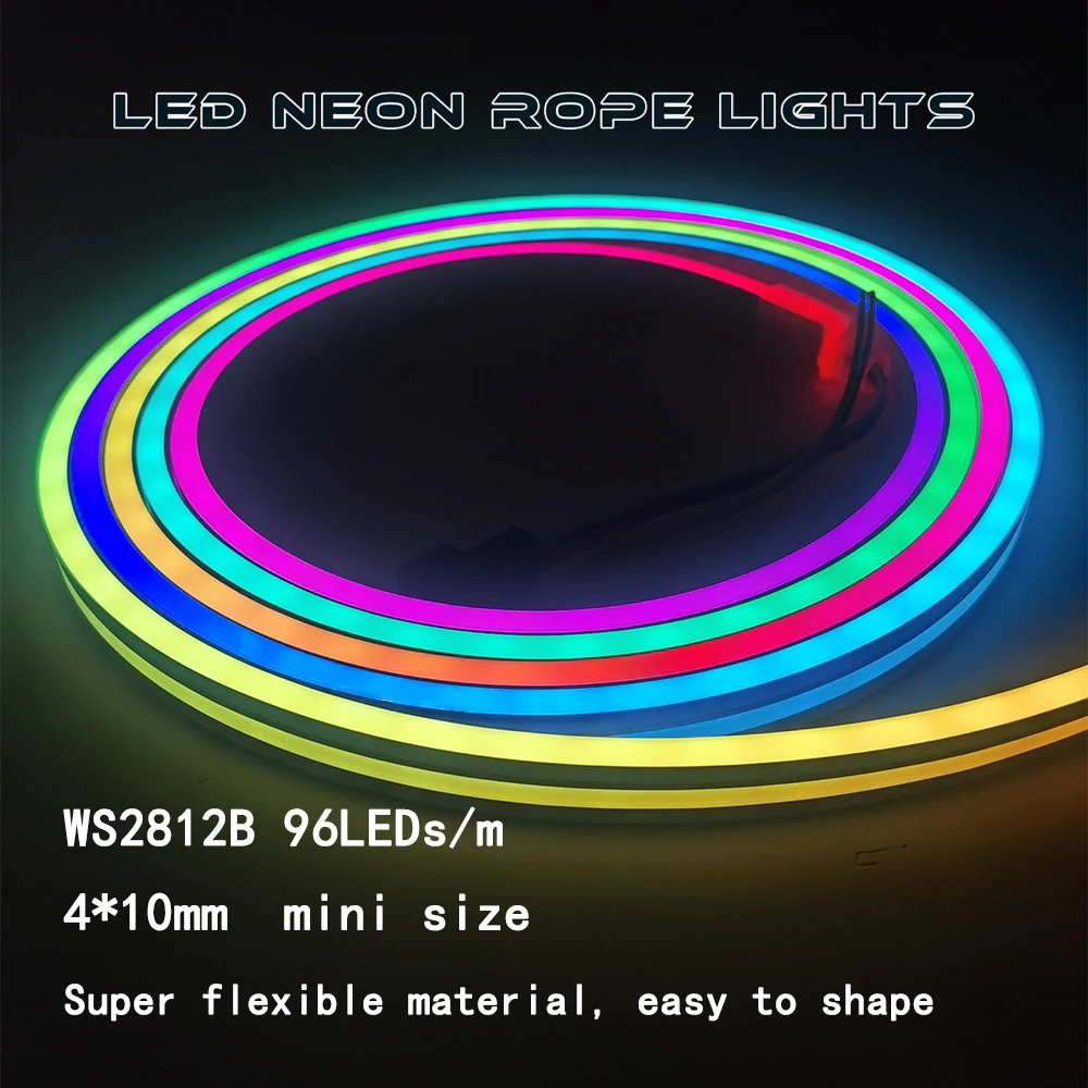 1M96LEDs WS2812B LED Neon Rope Lights  DC5V RGBIC Led Strip Light Individually Addressable TV Backlight Game Bedroom Decoration