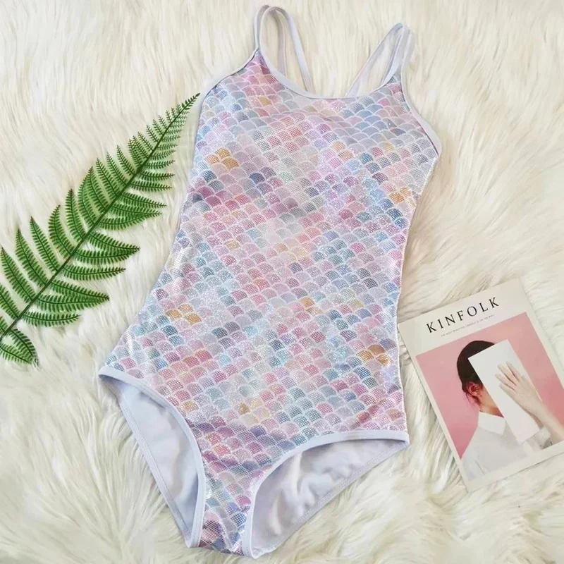 2024 New Strapless Push Up One Piece Swimsuit Woman Mermaid Print Swimwear Women Sport Monokini Bodysuit Bathing Suit Open Back