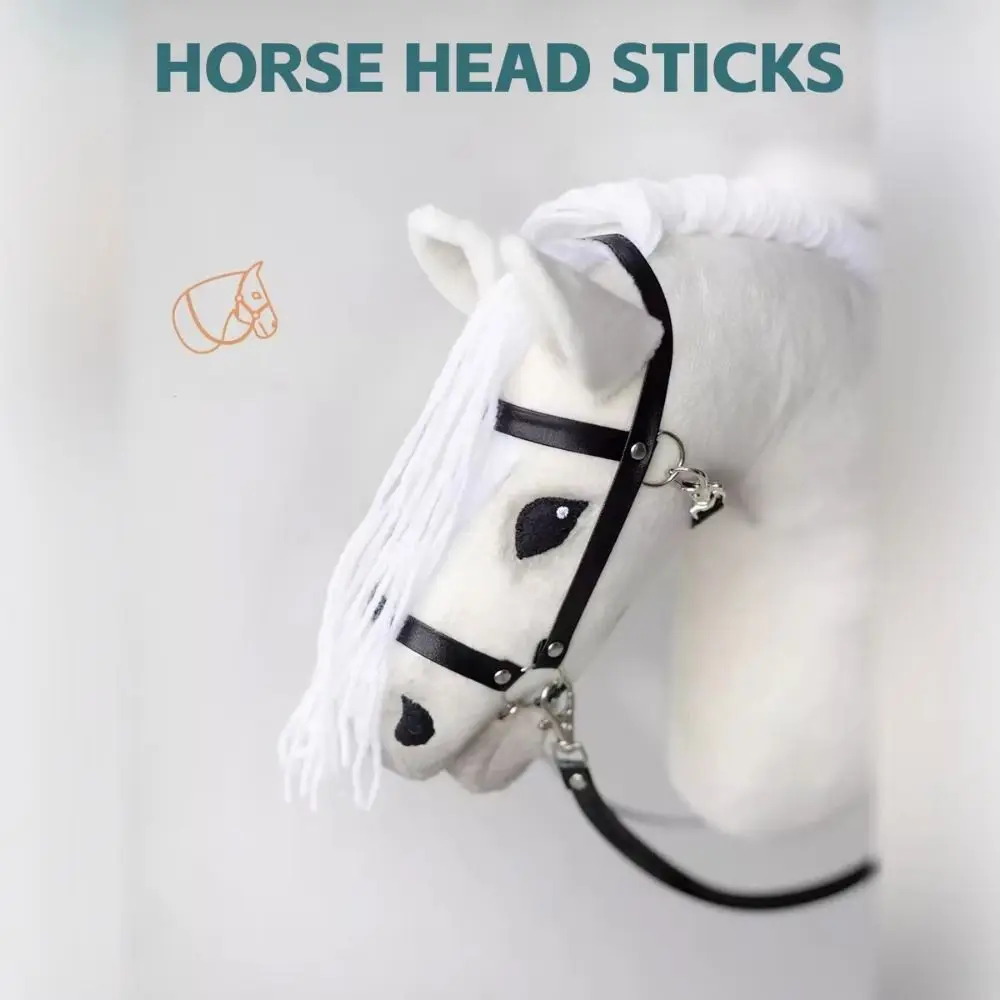 Soft Plush Horse Ride-On Stick Toy Realistic Kids Pretend Play Hobby Horse Riding Stick with Wooden Handle Detachable