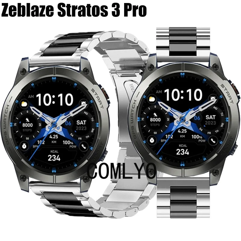 

For Zeblaze Stratos 3 Pro Smart Watch Strap Stainless Steel Metal Band Men Belt