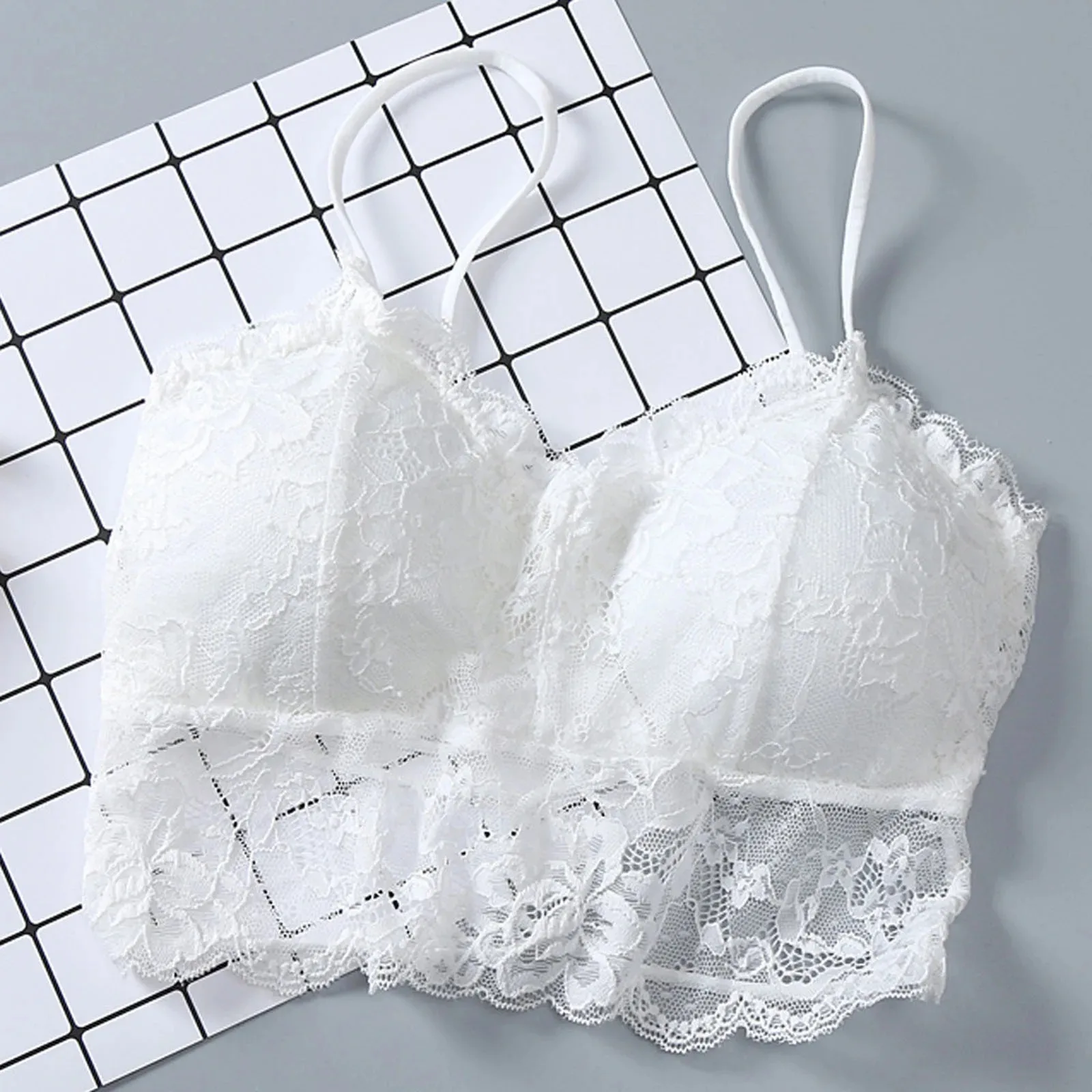 Women Sexy V Neck Hollow Out Wireless Chest Lingerie Solid Color Comfortable Embroidered Underwear Seamless Bra For Female