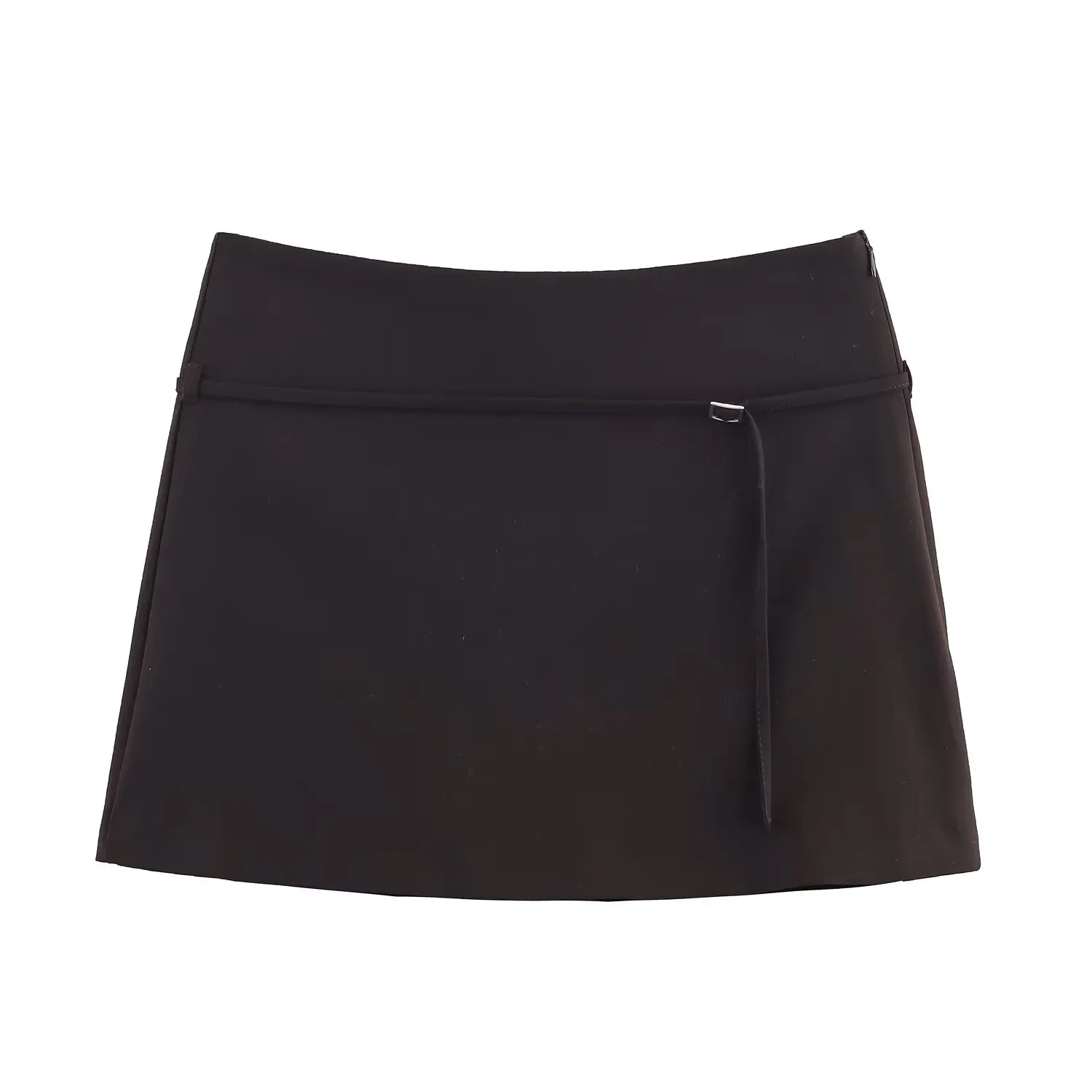 

Women's Fashion Solid Slim Mid Waist Skirt With Belt Female Autumn Winter Elegant Female Commuting A-Line Mini Skirts