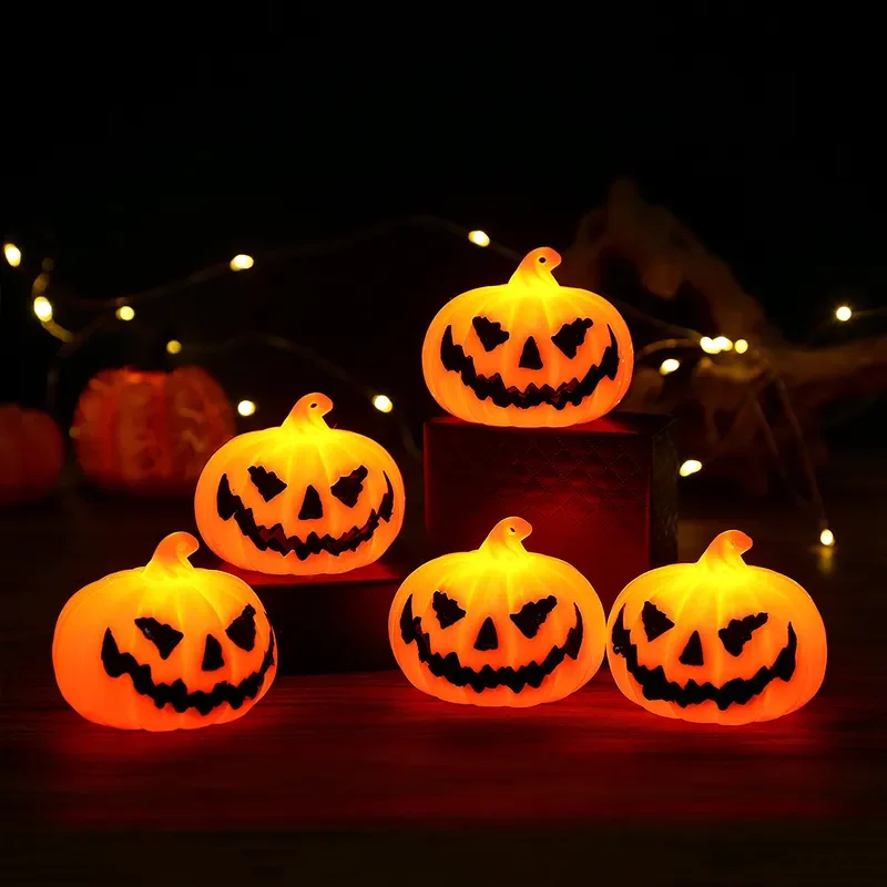 Mini Halloween Pumpkin Led Plastic Pumpkin Ghost Lamp Trick Or Treat Halloween Party Decoration Props Kids Toy