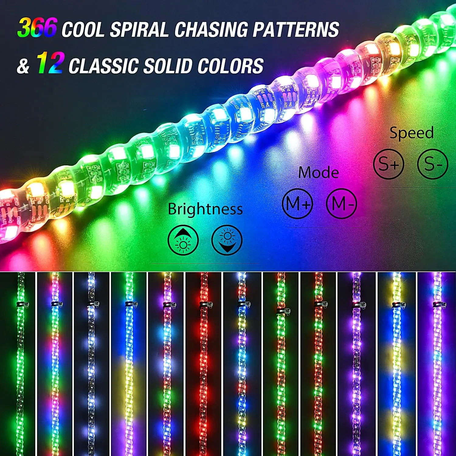 Nilight 2PCS 2FT RGB LED Whip Lights, Spiral Chasing Dancing Lighted Antenna, RF Remote Control for Can-Am ATV UTV RZR Polaris Dune Buggy Truck