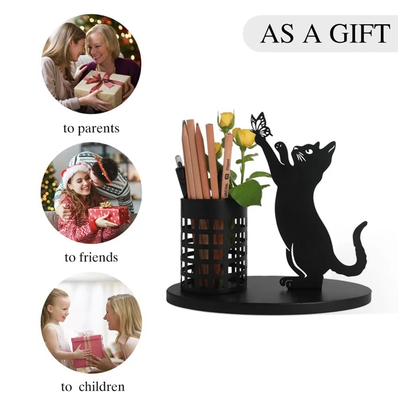 Imagem -05 - Gato Lápis Titular para Mesa Organizador Pen Holder para Quarto e Escritório Metal Cut Home Decor Mesa Central