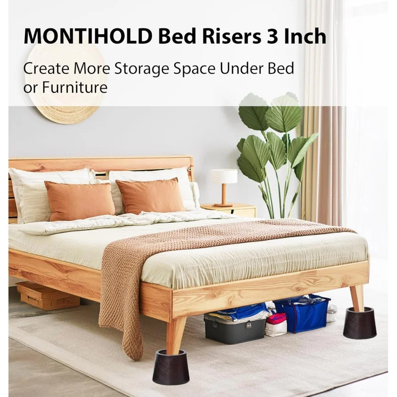 Dark Brown, 3 Inch Bed Risers 3 Inch, Premium Pine Wood Furniture Risers - Sturdy 3-Inch Lifts Heavy-Duty Support and Enhanc