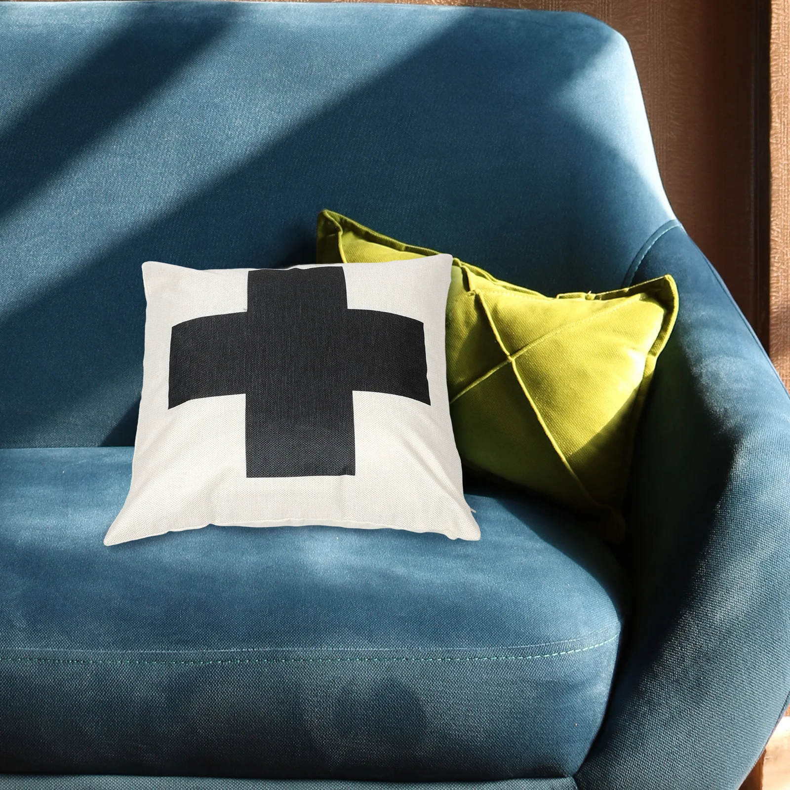 

Cross Pillowcase Square Linen Fabric Decorative Christian Theme Zippered Pillow Cover For Home Bed Sofa Chair Washable