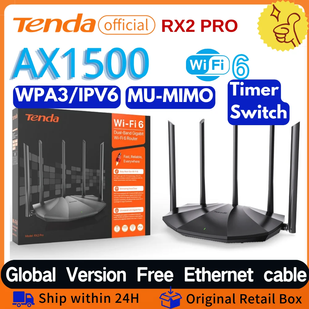 Tenda WIFI 6 Gigabit Router AX1500 RX2 Pro 1500mbps Dual-Band Wireless Repeater 2.4G&5Ghz AX1500 Tenda Internet WIFI MESH Router