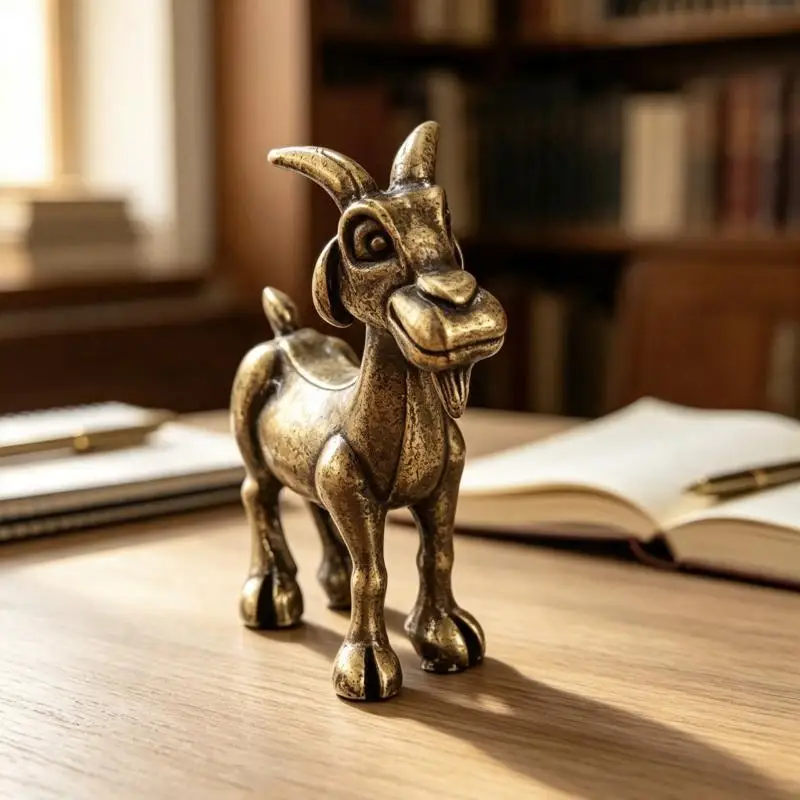 New 1Pcs Vintage Brass Goat Statue Retro Animal Sculpture Tea Pet For Home Office Decor Ideal For Collectors