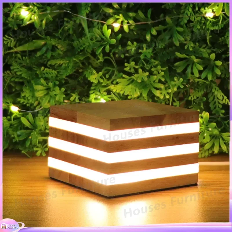 LED Cube Table Lamp Rechargeable Sugar Cube Night Light Square Bar Decorative Lighting Small House Scene Ambient Mood Lamp