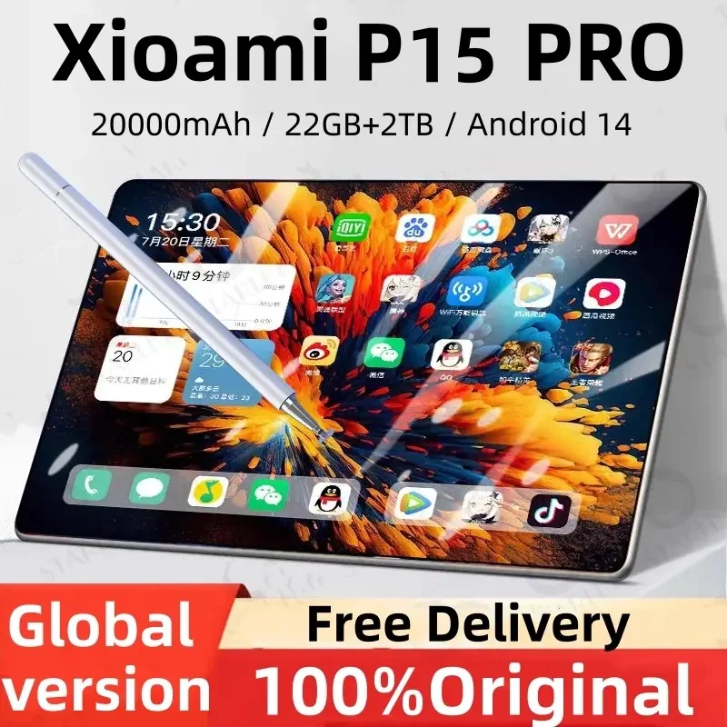 2025 Pad 15 Pro Tablet PC Android 14 22GB + 2TB 20000mAh Snapdragon 888 Tablets PC 5G بطاقة SIM المزدوجة WIFI HD 4K Original Mi Tab