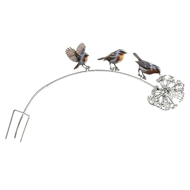 Bird Garden Stake Metal Yard Accent, Three Bird Branch Design Outdoor Lawn Insert for Flower Bed and Garden Border, 19.7 x B03E