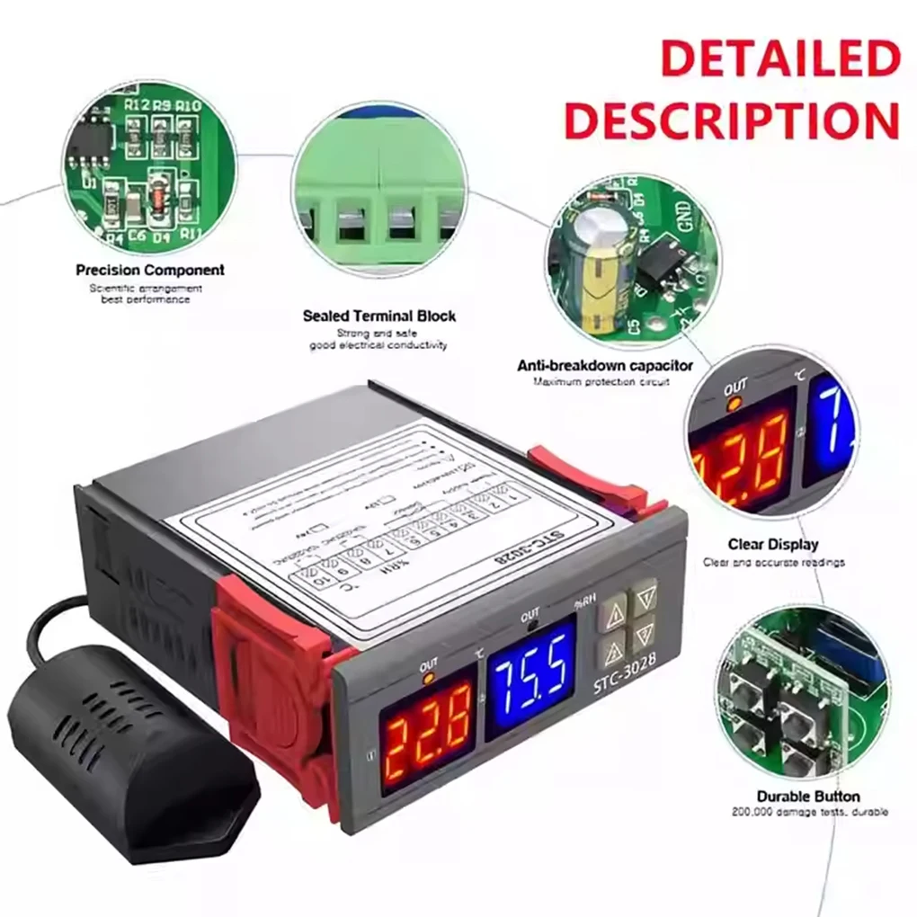 STC-3028 digital display thermostat temperature and humidity control thermometer hygrometer incubator controller AC220V