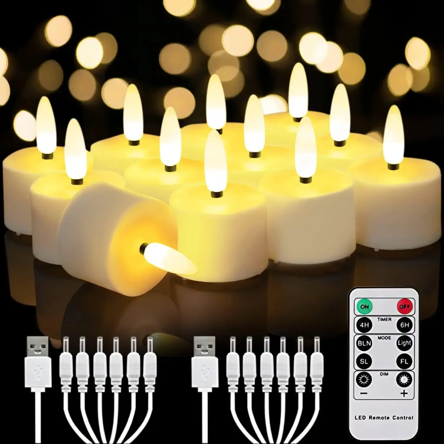 6/12/24pcs Rechargeable Flameless Candles Flickering LED Tea Light Candles Battery Operated Electronic Candle Lamp for Home Gift
