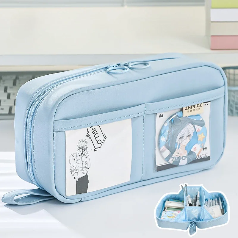 Transparent Pencil Bag with Large Capacity Volcano Shape Convenient for Storing Rulers Pens Memos Can Fit on a 180° Flat Desk