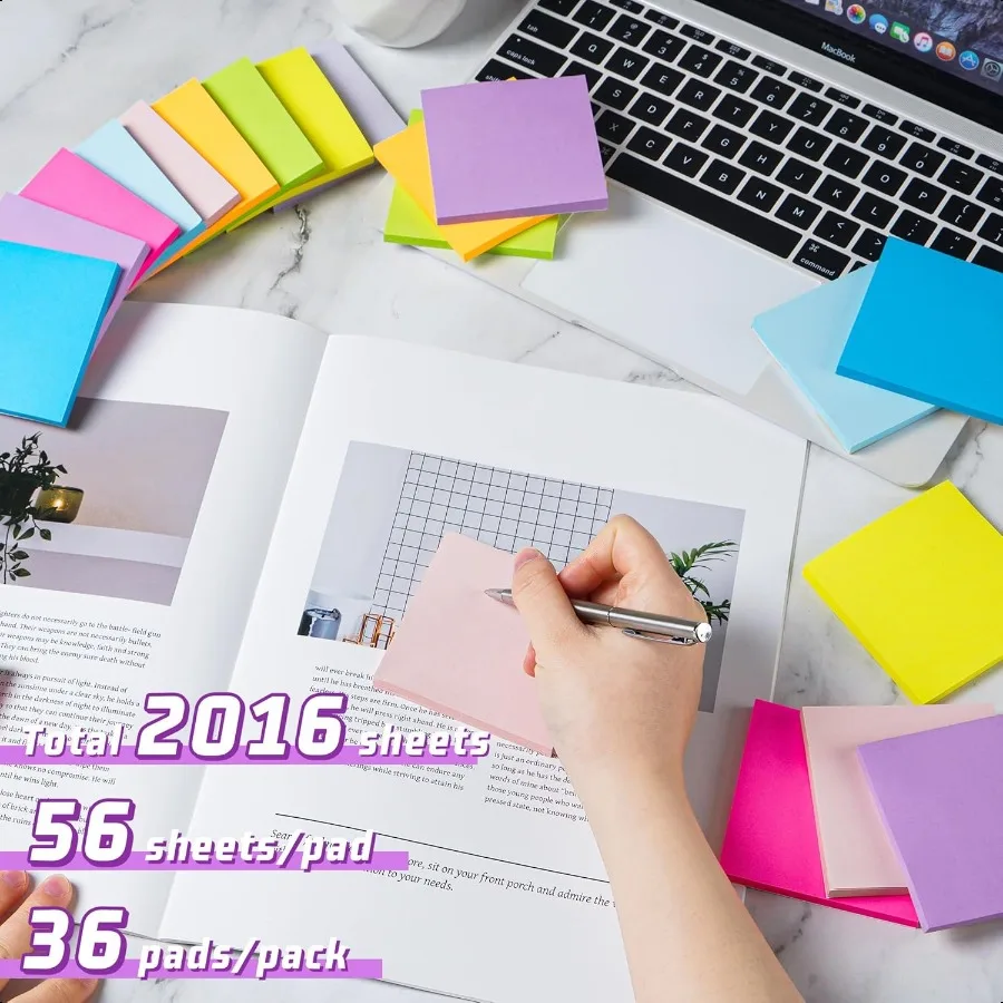 36 Pack Sticky Notes 3x3 in Post 9 Bright Colors SelfStick Note Pads it Strong Adhesive Easy to Post for Home Office Notebook
