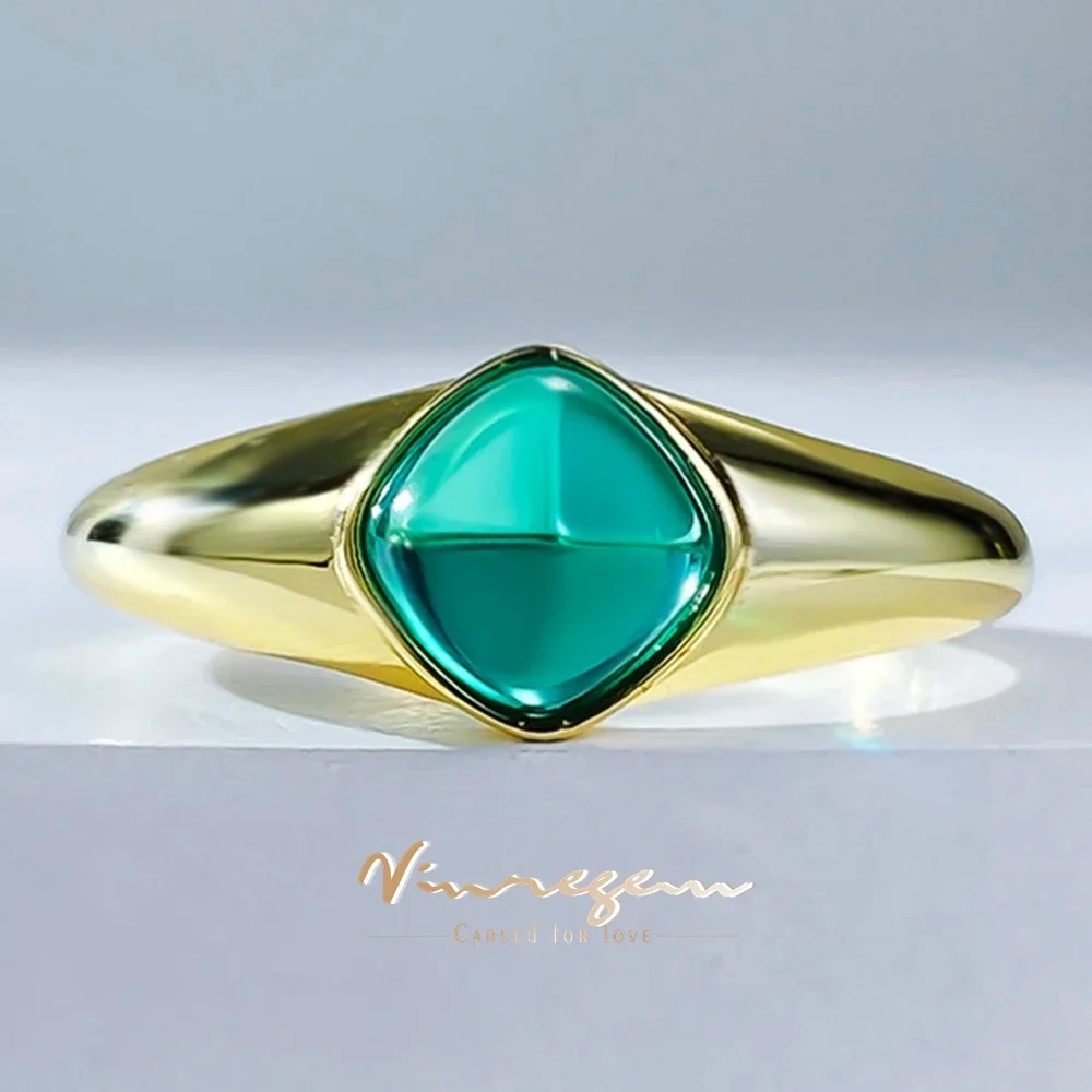 Vinregem 6*6MM Sugar-loaf Cut Emerald Gemstone Vintage Elegant 925 Sterling Silver Anniversary Gifts Ring for Women Fine Jewelry