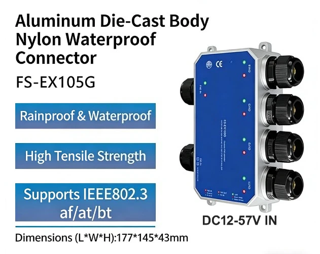 4 Ports Outdoor IP67 POE Extender POE Repeater Waterproof POE Switch 10/100/1000Mbps view 3