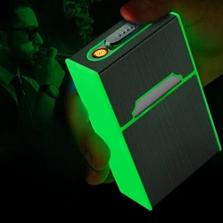 New 2 In 1 20 Cigarette Case Lighter Case USB Rechargeable Electronic Case Portable Windproof Smoking Accessories Gift for Men