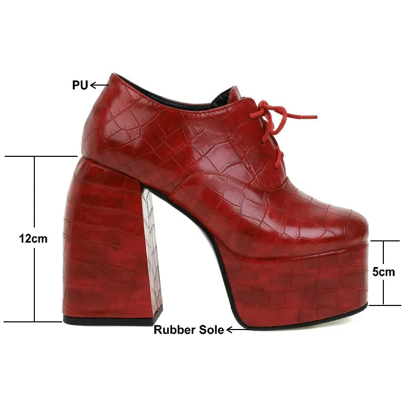 Women High Heels Pumps Sexy Autumn Spring 2022 Shoes Chunky Style Stone Pattern PU Leather Platform Footwear Large Size 35-48