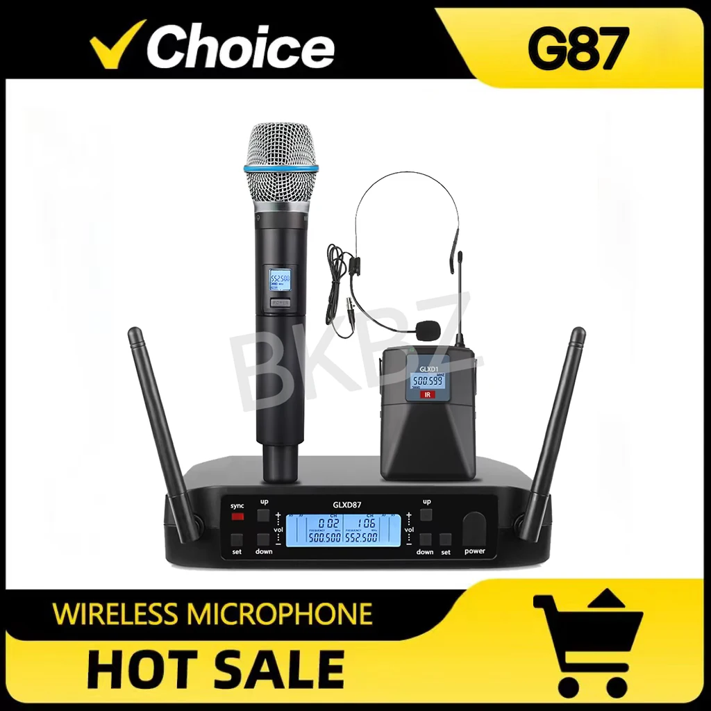 G87 500-599MHz Professional Wireless Microphone UHF 2 Channel Handheld Headset Microphone Stage Performance Karaoke