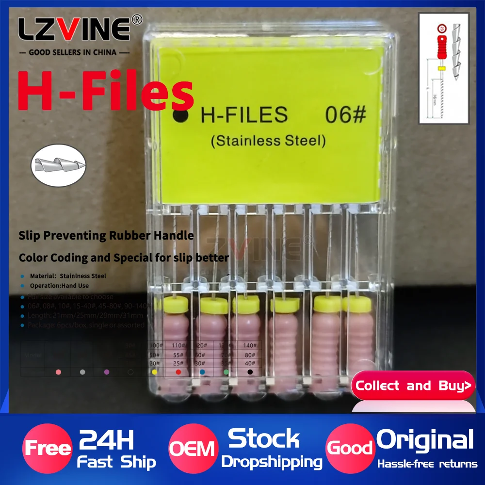 

6Pcs/Pack Dental H-Files 31/25mm Stainless Steel Hand Use Endodontic Root Canal Files Dentist Tools K Reamer Files 15-40#45-80#