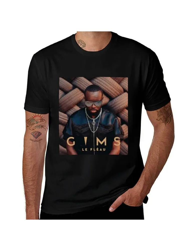 GIMS LE FLEAU affiche T-Shirt noir coton t-shirt uni pour homme paquet anime t-shirts surdimensionné T-Shirt