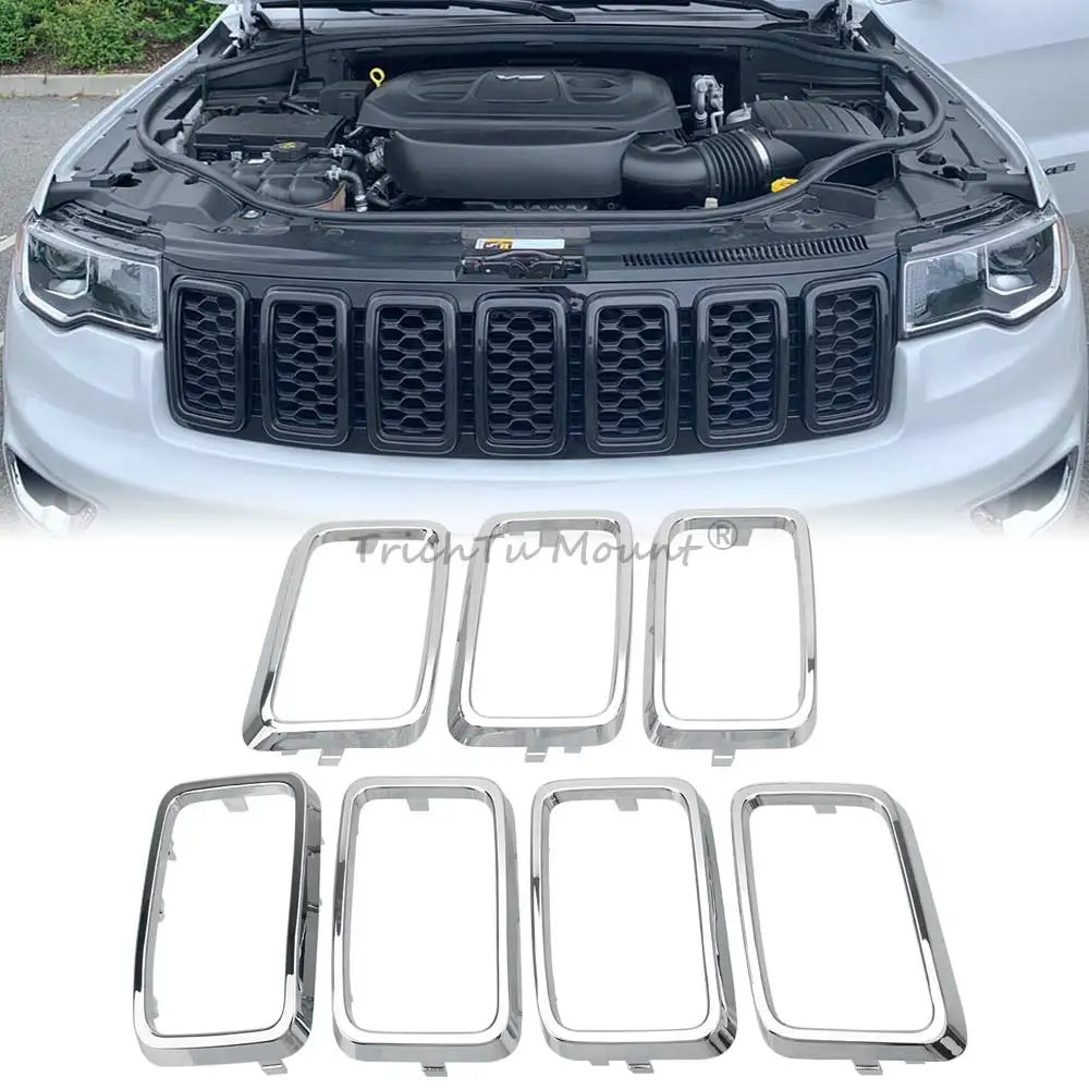 7Pcs Suv Front Grille Insert Ring Trim Front Grille Ring Trim Compatible With Jeep Grand Cherokee 2017-2021 Abs Plastic Chrome