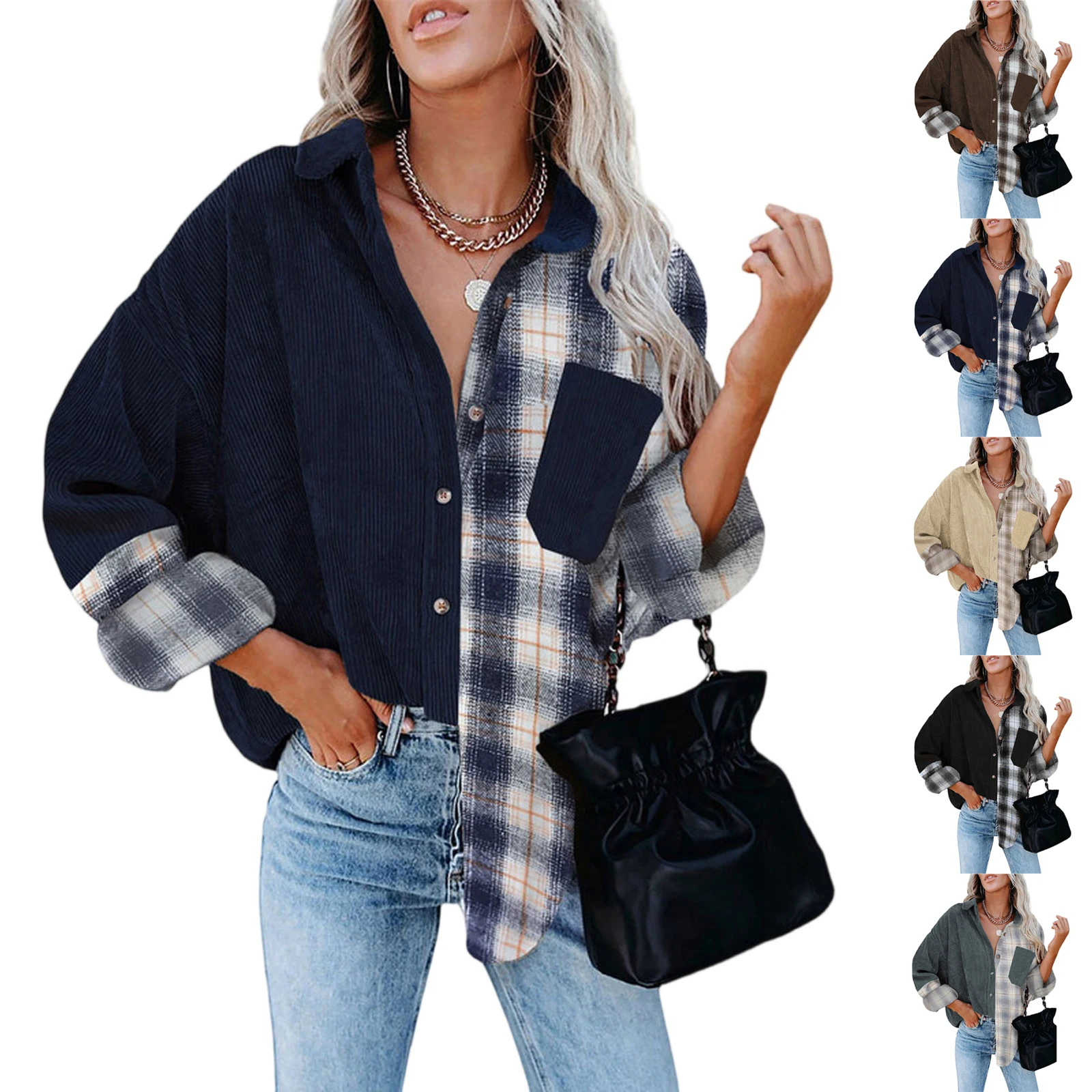 

Women's Checkered Shirt Fashionable Button Long Sleeved Loose Casual Shirt Jacket Cardigan Jacket Autumn Winter Tops Outerwear