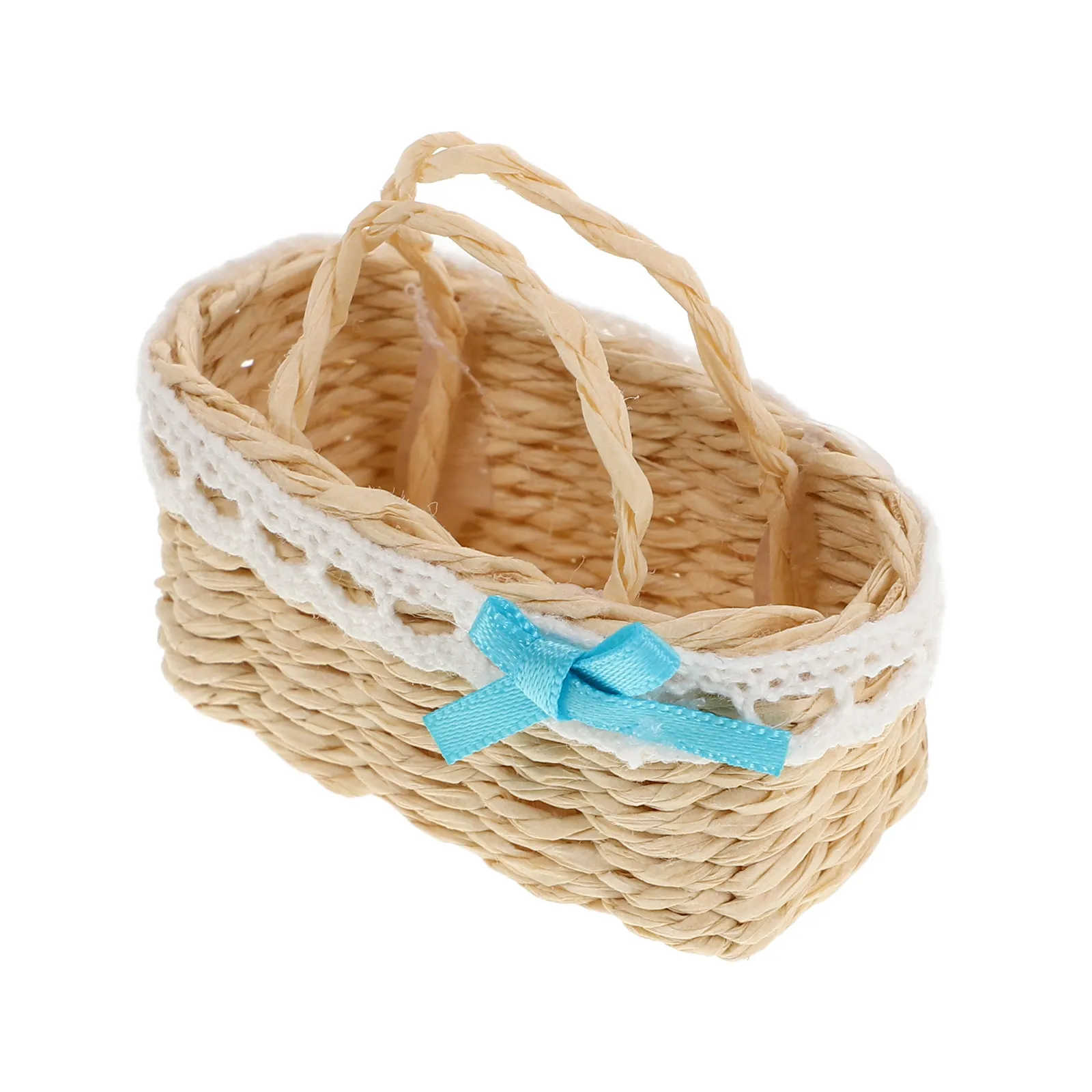 

Miniature Handle Basket Charming Mini House Supply Small Woven Basket Decorative Storage Prop for Mini House Layout Accessory