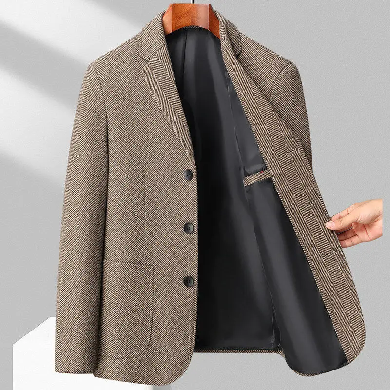 

KIDWHXR Spring Autumn Men Suit Coat Solid Striped Single-breasted Male Outerwear Non-ironing Long Sleeve Business Man Blazer