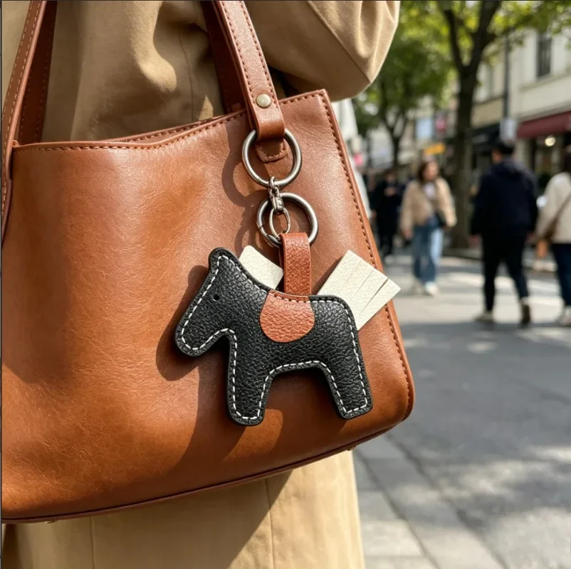 1PC Cute Leather Horse Keychain, Handmade Pony Bag Charm, Stylish Key Ring for Keys, Bags & Car Decor