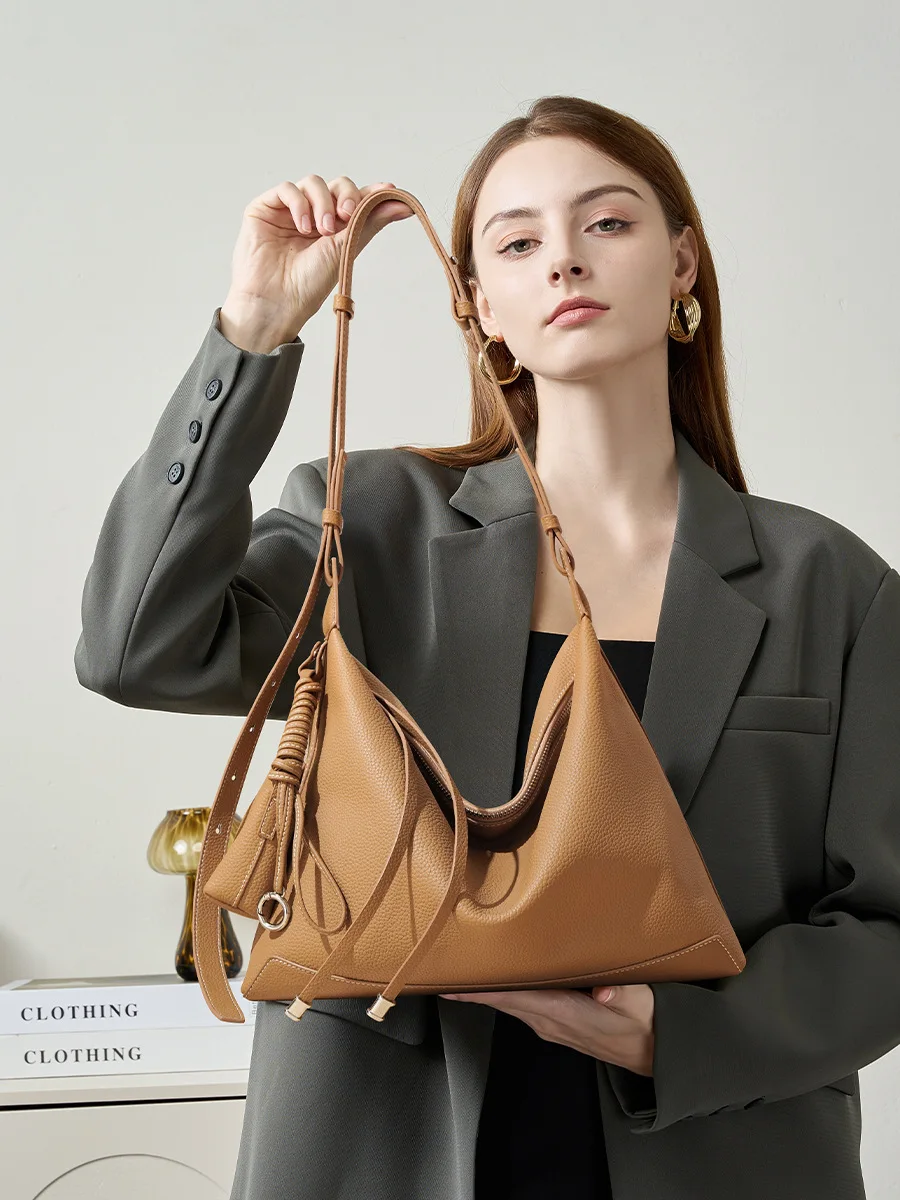 

FIRMRANCH Simple And Lazy Commuting Style Large Capacity Soft Cowhide Leather Single Shoulder Armpit Bag Tote For Woman