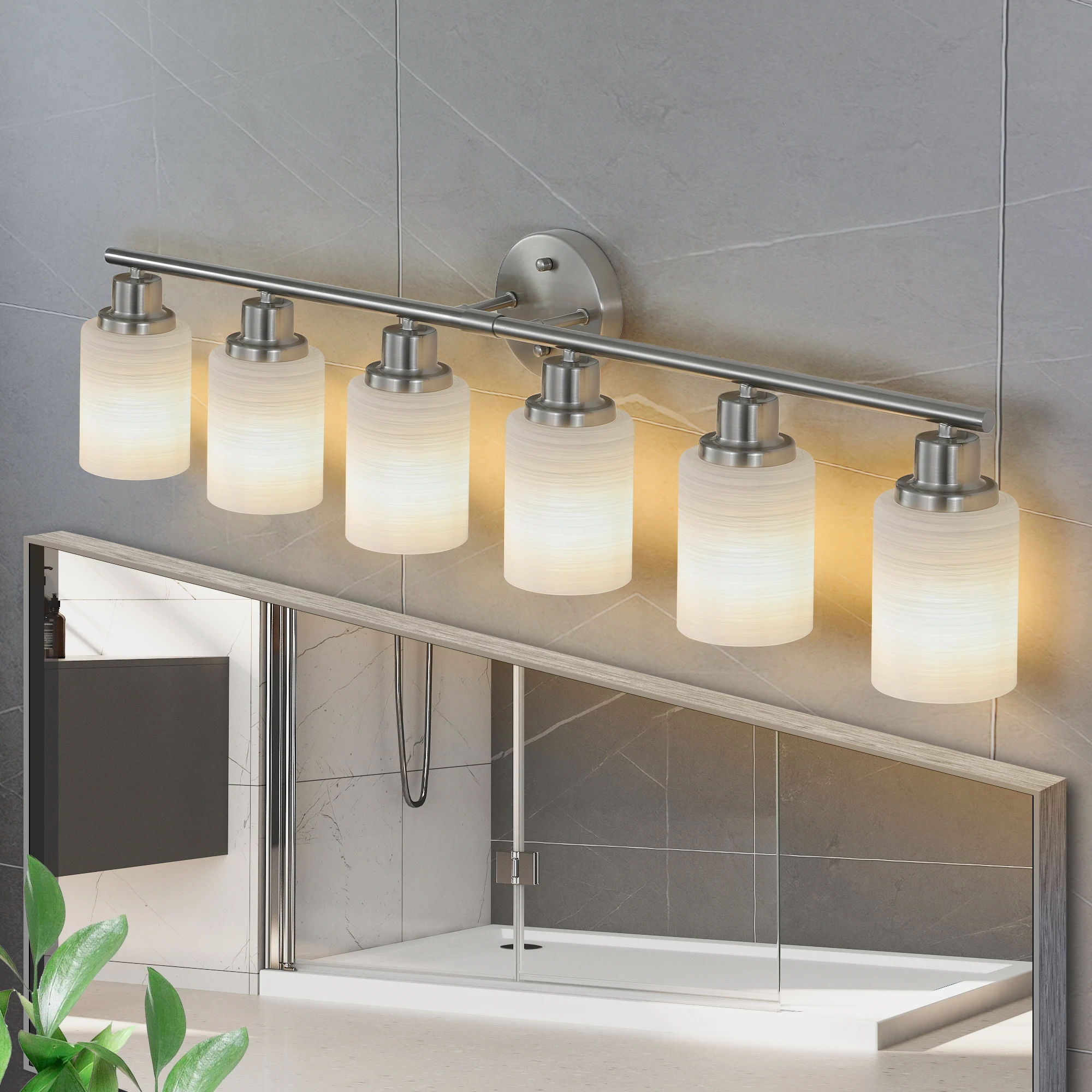 

39" Modern 6-Light Vanity Bathroom Mirror Light, Frosted White Glass with Iron Frame, Contemporary Wall Sconce