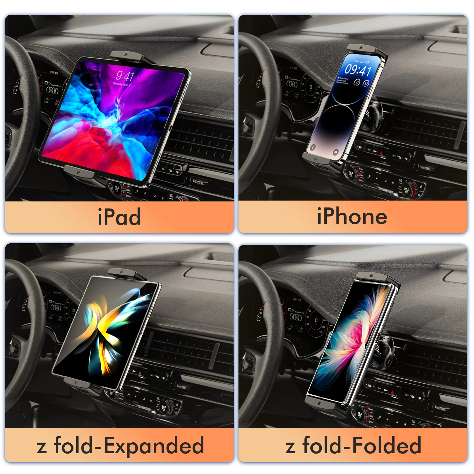 حامل هاتف السيارة إيري 360 ° جهاز iPad اللوحي القابل للدوران لجهاز iPad Mini Air Z Fold 7 6 iPhone Samsung More 4-12.9 بوصة