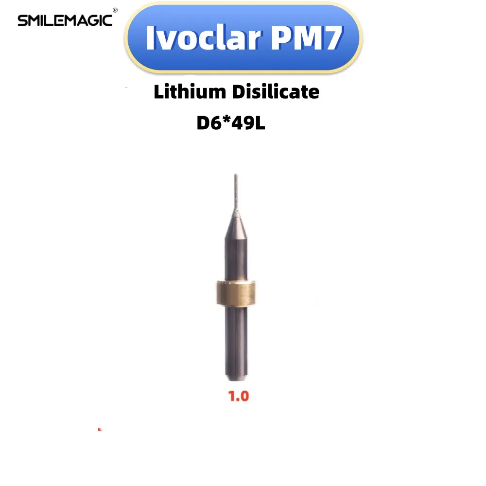 Ivoclar PM7 pemotong penggilingan Burs Lithium menghilangkan D6 batang 49mm panjang pemotong kaca keramik 0.6/1.0/2.0/3.0MM