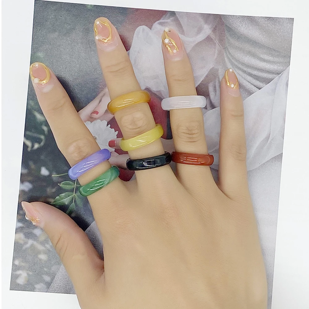 Healing Gem Stone Crystal Band Rings for Men Natural Pink Stone Quartz Red Agates Jaspers Dainty Finger Ring Women Jewelry Gift - view 6