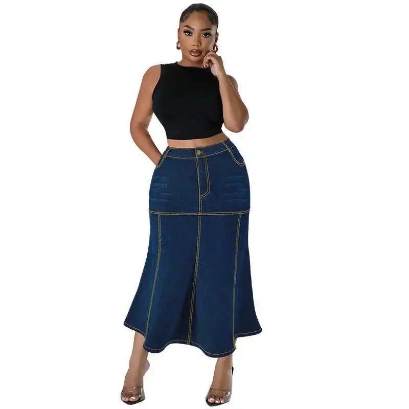 

Plus 218630 Size Women's New Denim Casual Long Skirt