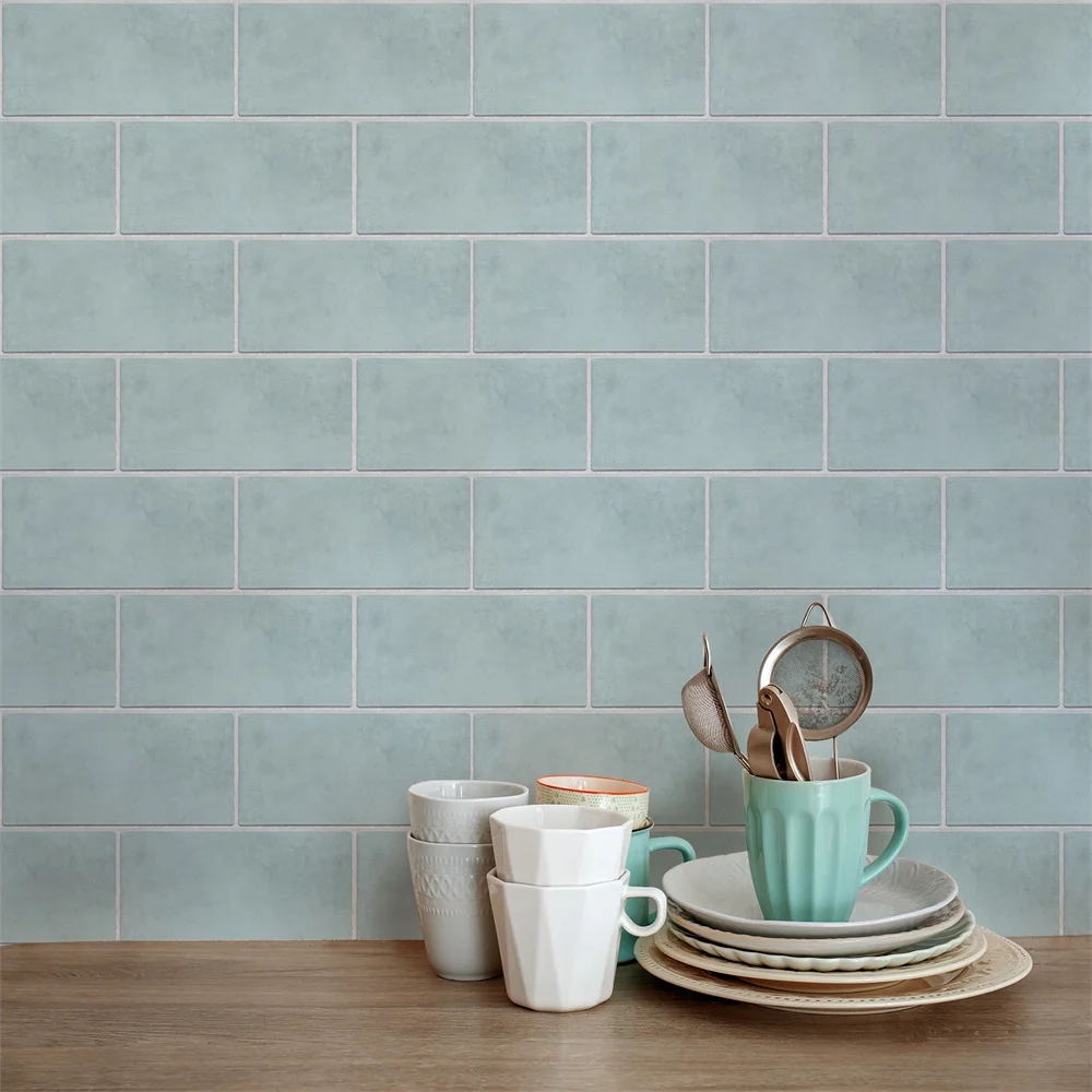 30x15cm Seafoam Green Wallpaper Thick Tile stickers Wall Stickers Self-Adhesive Easy To Clean Waterproof Kitchen Bathroom Decor