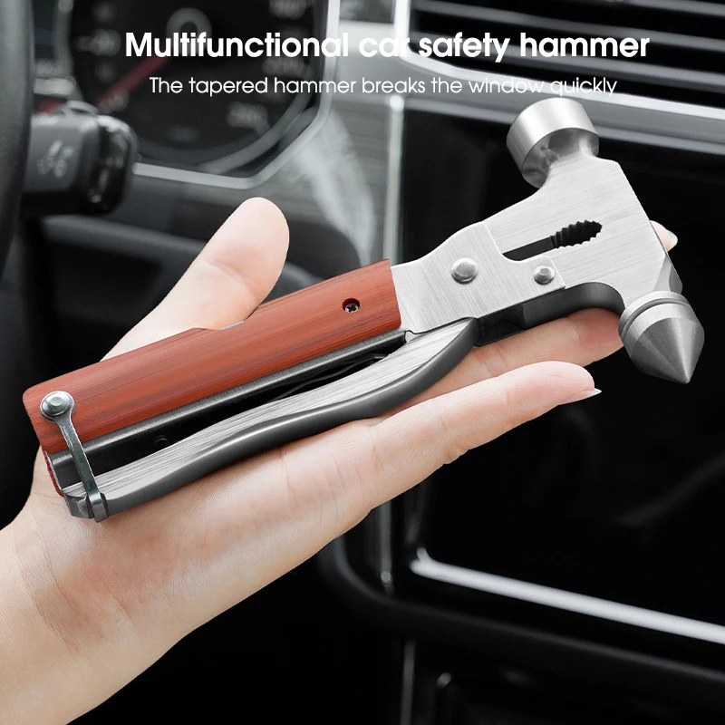 All Metal Car Safety Hammer with Window Breaker and Seatbelt Cutter Multifunctional Emergency Escape Tool for Car