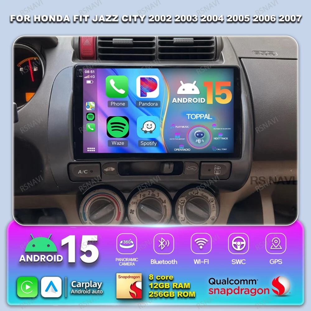 

Android 15 Car Radio For Honda Fit Jazz City 2002 2003 2004 2005 2006 2007 Autoradio 5G WIFI BT DVD Qualcomm Stereo QLED DSP GPS