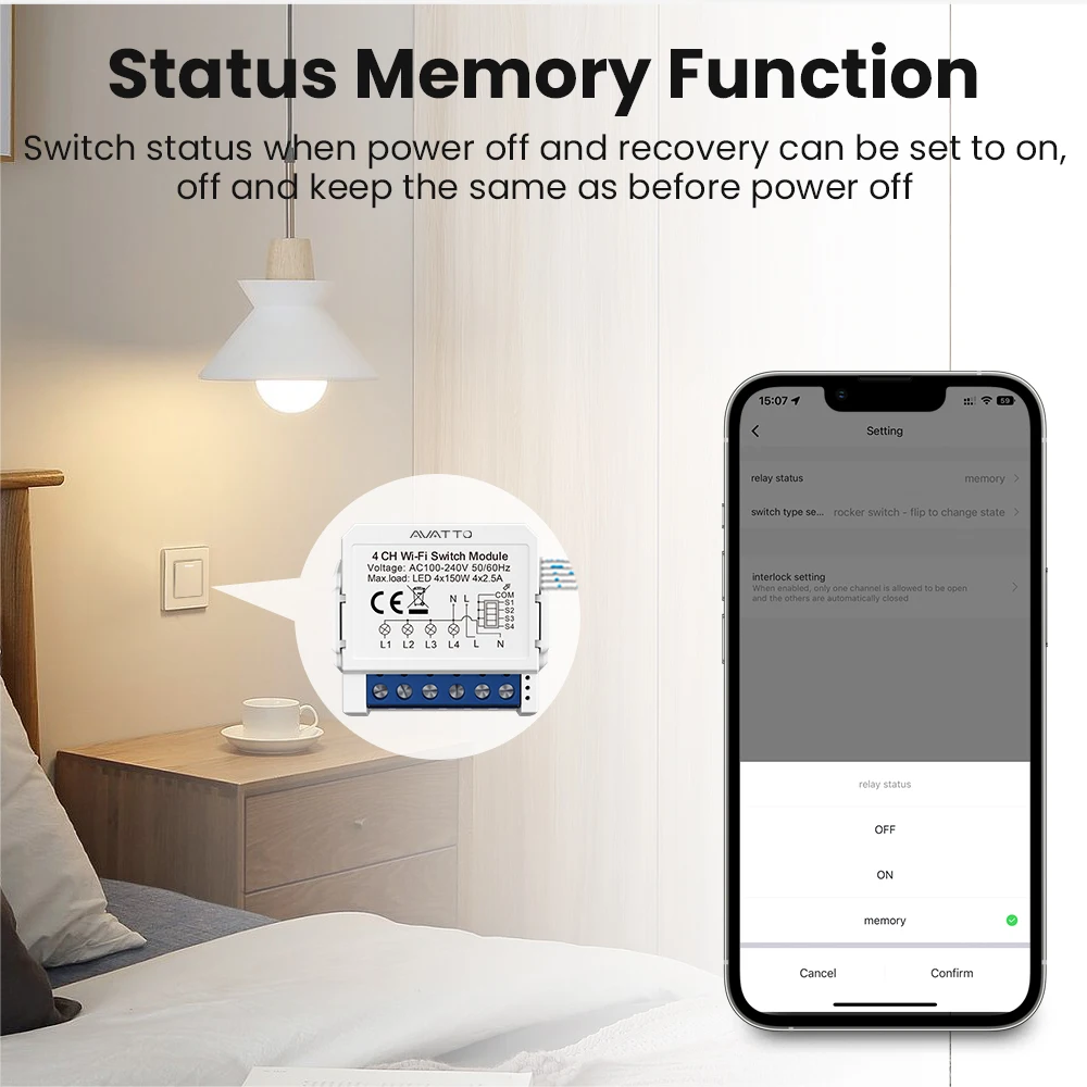 AVATTO WiFi Zigbee Smart Light Switch Module，Neutral Wire/No Neutral Wire Control DIY Breaker Work For Tuya,Alexa,Google Home