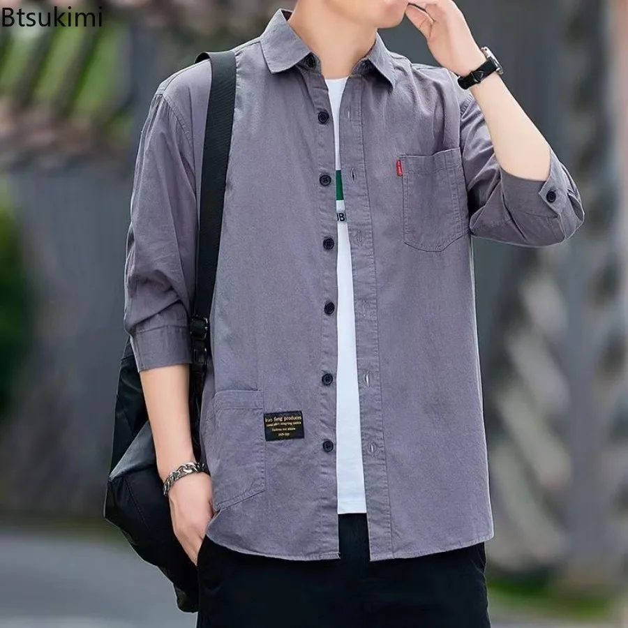 100% Cotton Shirts for Men 2025 Fashion Seven-half Sleeve Men Loose Casual Shirt Coats Breathable Work Shirt Streetwear Man Tops
